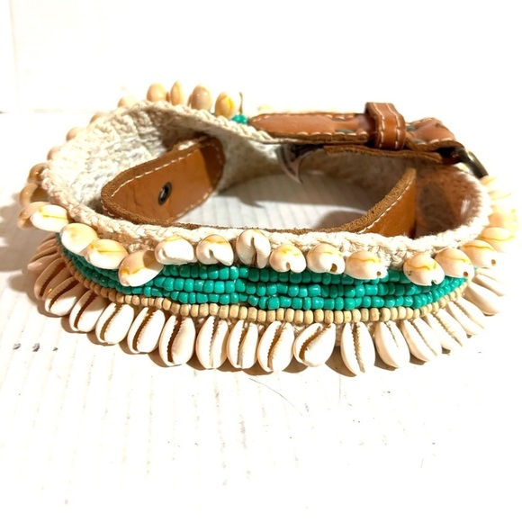 Brown and Turquoise Beaded Shell Belt Size S